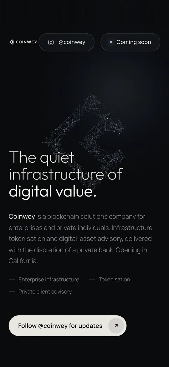 The Coinwey homepage on a phone