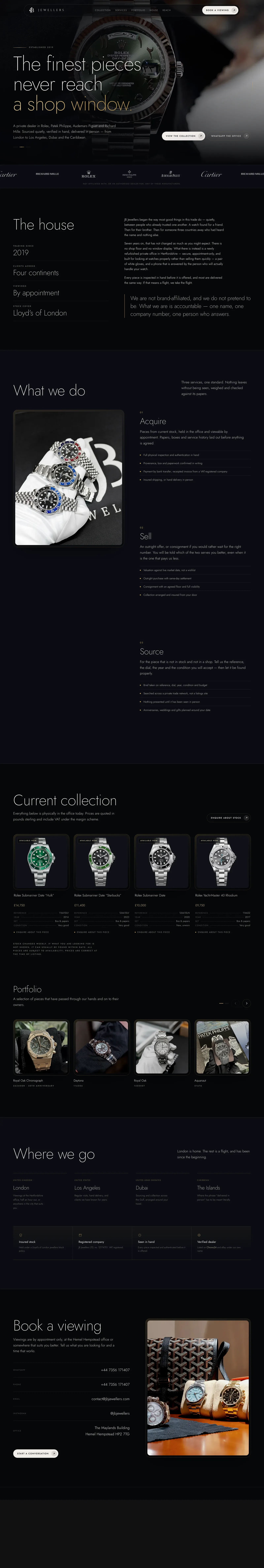 The JB Jewellers homepage, top to bottom