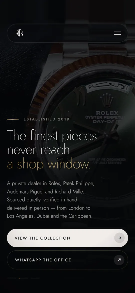 The JB Jewellers homepage on a phone