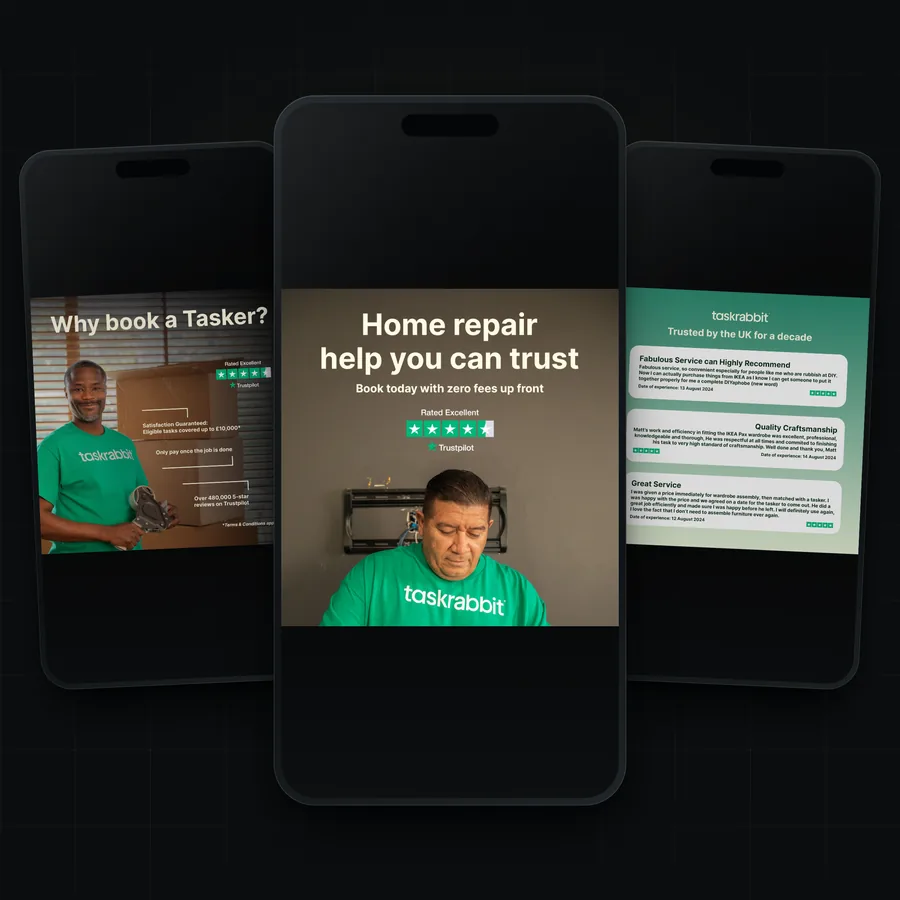 Three Taskrabbit social campaign posts shown on phones